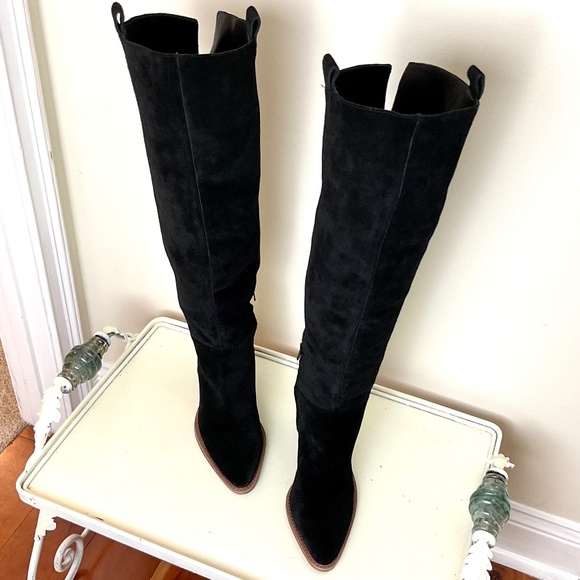 Gianni Bini Barrine Black Suede Side Zip Over the Knee Block Heel Boot size 8.5M - Picture 2 of 16